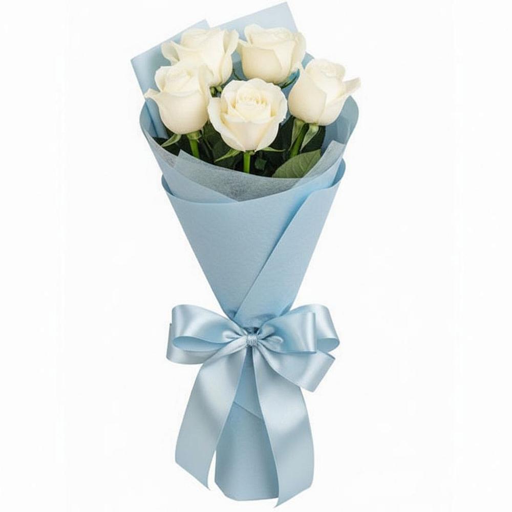 Букет 5 Белых роз Проуд в Новогорном