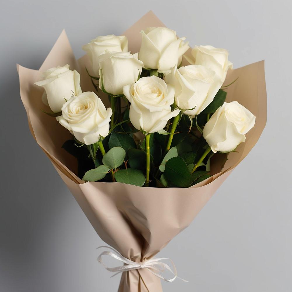 Букет 9 Белых роз Эдлесс Лав в Новогорном