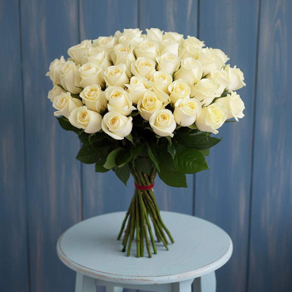 Букет 51 Белая роза Эдлесс Лав в Новогорном