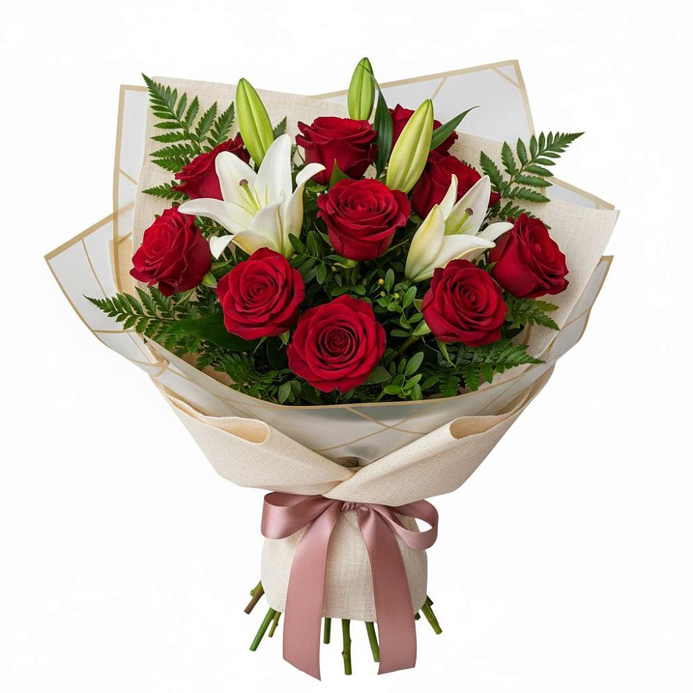 Букет цветов из: Лилии и Розы в Новогорном