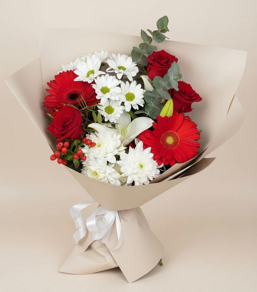 Букет цветов из: Розы, Хризантемы, Герберы и Лилии в Новогорном