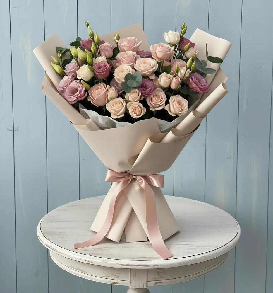 Букет цветов из: Розы и Лизиантусы в Новогорном