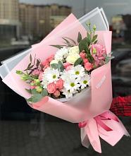 Букет цветов из:  Розы, Лизиантусы и Хризантемы в Новогорном